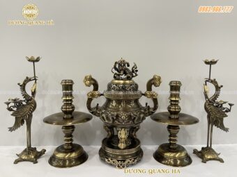 Bộ ngũ sự cao 50cm rồng chầu mặt nguyệt nến trạm rồng mới nhất