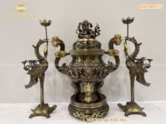 Bộ tam sự cao 50 chất liệu đồng vàng hun 2 màu