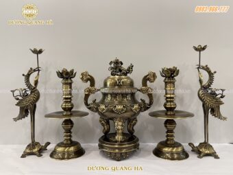 Bộ ngũ sự hoa sòi cao 50cm chất liệu đồng vàng