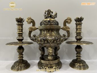 Bộ tam sự cao 70cm đúc thủ công bằng đồng vàng