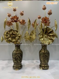 Đôi lọ hoa rồng phượng bằng đồng vàng hun đẹp nhất !