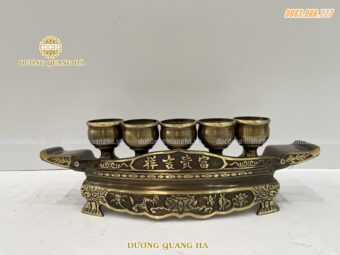 Bộ ngai chén nước 5 ly chất liệu đồng vàng tinh khiết bền đẹp !