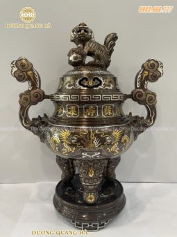 Đỉnh thờ cao 50cm chất liệu đồng đỏ khảm ngũ sắc cao cấp tinh xảo sắc nét