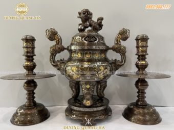 Bộ tam sự Đỉnh Nến cao 60cm khảm ngũ sắc khảm kỹ full vàng