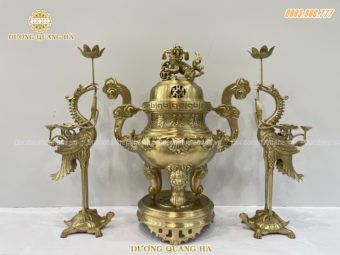 Bộ đồ thờ tam sự cao 45cm chất liệu đồng vàng