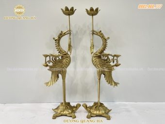 Đôi hạc thờ bằng đồng vàng cao 45cm