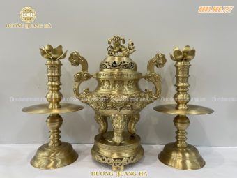 Bộ Tam sự Đỉnh Nến cao 50cm bằng đồng vàng trơn