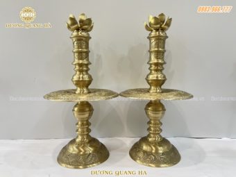 Đôi chân nến chạm rồng phượng bằng đồng vàng cao 60cm