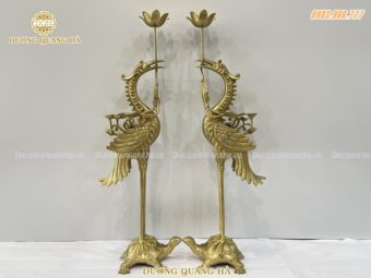 Đôi hạc thờ cúng gia tiên cao 60cm đồng vàng