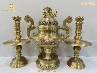 Bộ Tam sự Đỉnh Nến chất liệu đồng vàng trơn cao 70cm