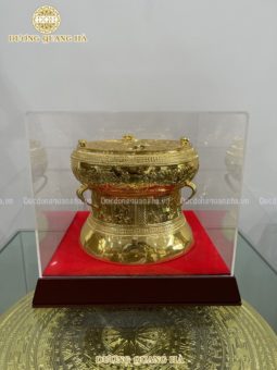 Trống đồng đường kính 25cm mạ vàng sang trọng lịch sự