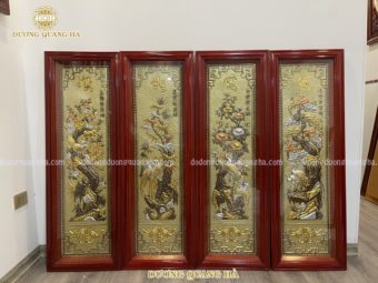 Tranh đồng tứ quý 1m2 giả cổ điểm dát vàng