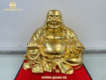 Tượng phật di lặc bằng đồng đỏ dát vàng cao cấp cao 39cm