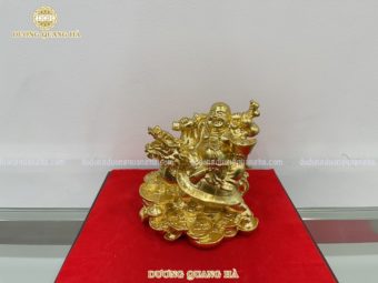 Tượng di lặc cưỡi long quy chất liệu đồng vàng dát vàng