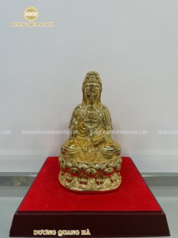 Tượng phật quan âm đồng vàng mạ vàng cao 30cm