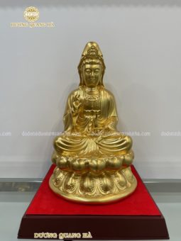 Tượng quan âm cao 45cm đồng đỏ dát vàng 9999