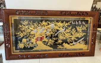 Tranh Đồng Vinh Hoa Phú Quý dát vàng 9999 khung gỗ gụ