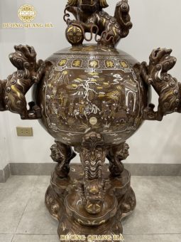 Đỉnh cầu thất lân cao 1m2 khảm ngũ sắc ( khảm full vàng, hàng kỹ sắc nét )