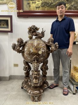 Đỉnh thất lân vờn cầu cao 1m35 khảm ngũ sắc cao cấp