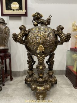 Đỉnh Thất Lân vờn cầu 1m2 khảm tam khí 5 chữ vàng sắc nét