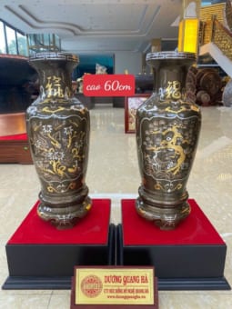 Lộc Bình Đồng Đỏ Khảm Tam Khí Cao 60cm