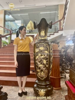 Lọ Lộc Bình Cao 1m8 Đồng Đỏ Dát Điểm Vàng