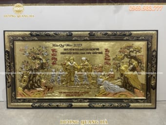 Tranh Mừng Thọ Khung Đồng Khảm Tam Khí Điểm Dát Vàng
