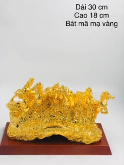 Tượng Bát Mã Cành Tùng Mạ Vàng Nano