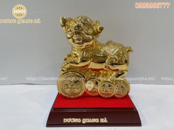 Tượng heo phong thủy tài lộc mạ vàng