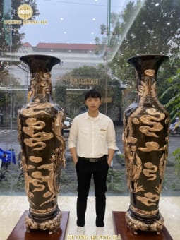 Đôi Lọ Lộc Bình Rồng Phượng Đồng Đỏ Phớt Nỉ Cao 2m2