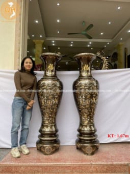 Đôi Lọ Lộc Bình Khảm Tam Khí Dát Điểm Vàng