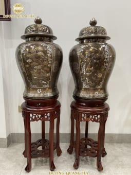 Đôi Chóe Đồng Đỏ Khảm Ngũ Sắc Cao Cấp